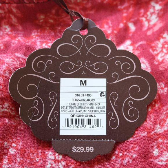 Knox Rose | Floral Smocked Tie-Strap Tiered Ruffle Red Midi Dress NWT | M - Picture 8 of 12